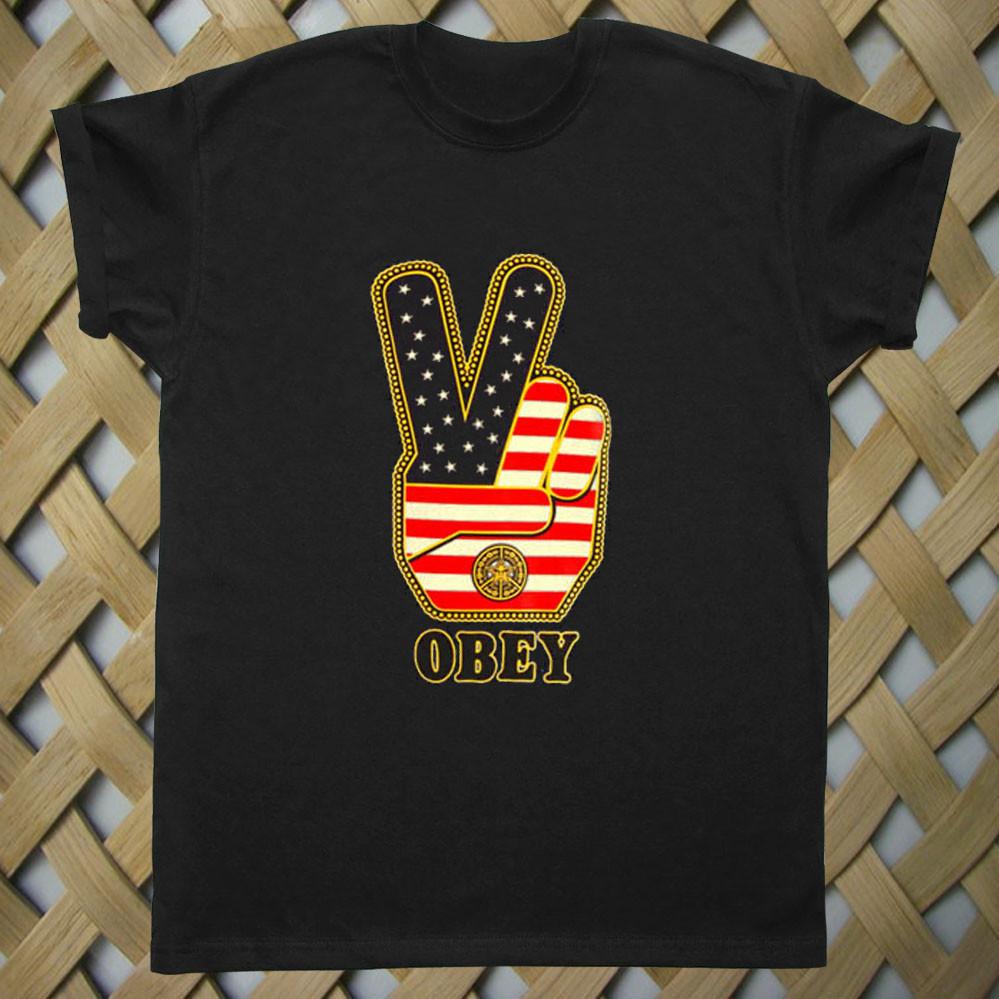 Obey Peace Sign Logo with american flag T shirt